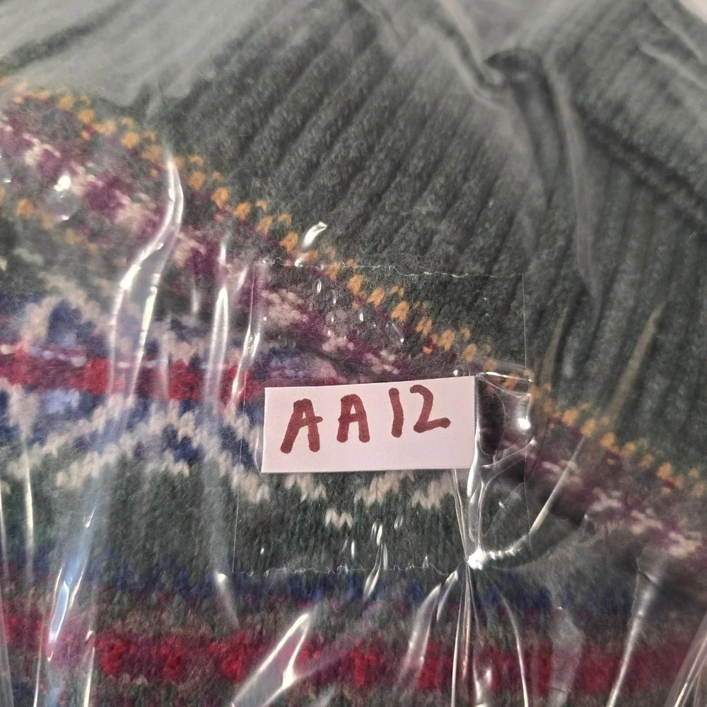 Abercrombie & Fitch Sweater Mens Medium Green Fair Isle Merino Wool Blend VTG